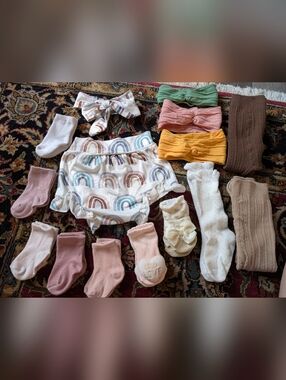 Infant Socks. Tights and Headbands 16 Items